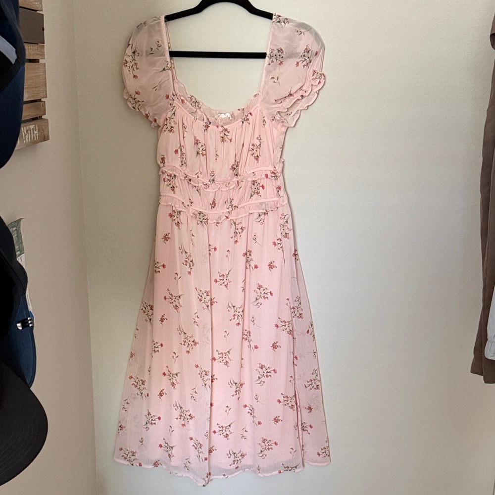 Floral Pink Dress with Puff Sleeves